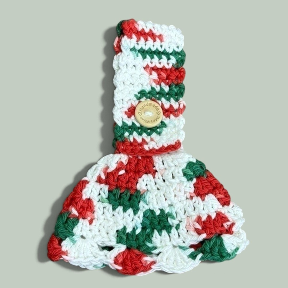 Kitchen Tea Hand Towel Topper Holder Christmas Holiday Cotton Crochet by Seller